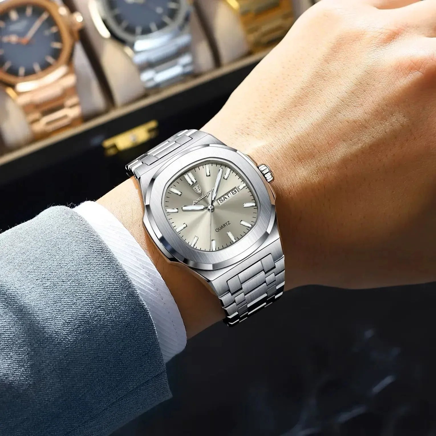 Reloj cuadrado de moda para hombre POEDAGAR - Alta Essencia